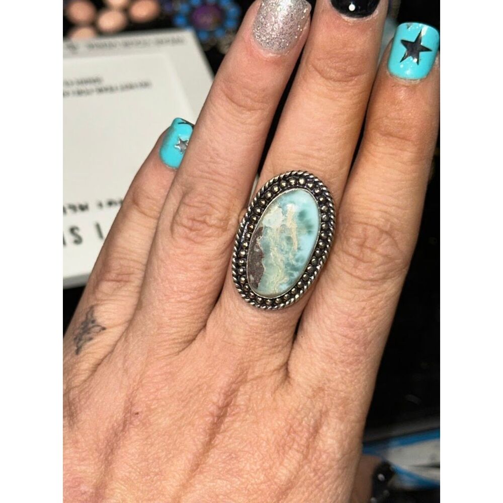Larimar Sterling Silver Overlay Ring Size 10